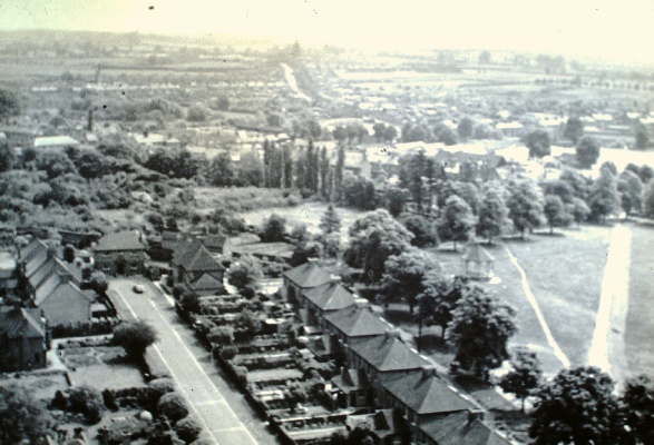 Looking east from the spire, taken during repairs in 1952